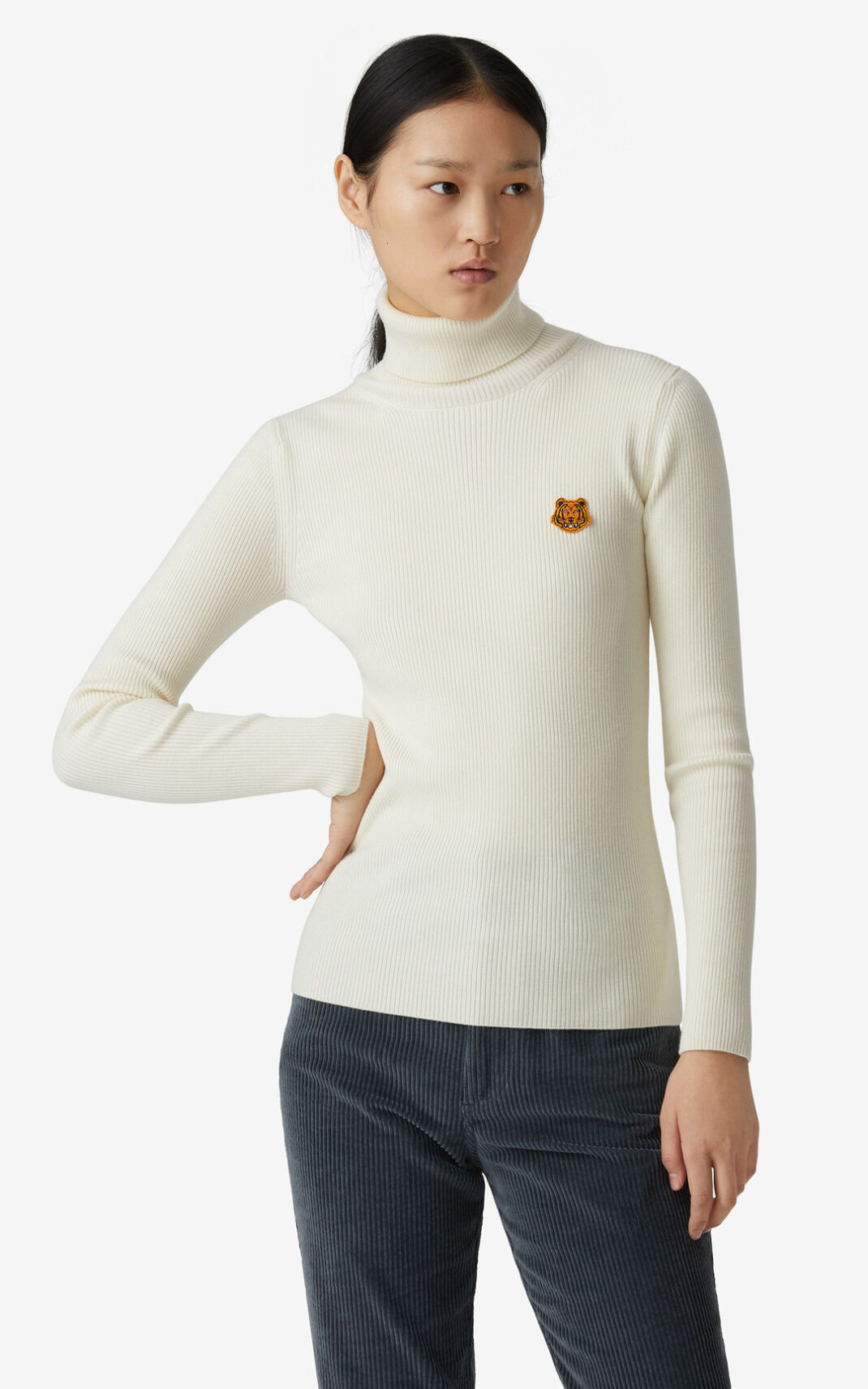 Pull Kenzo Femme Tiger Crest roll neck Blanche DENCW-1865